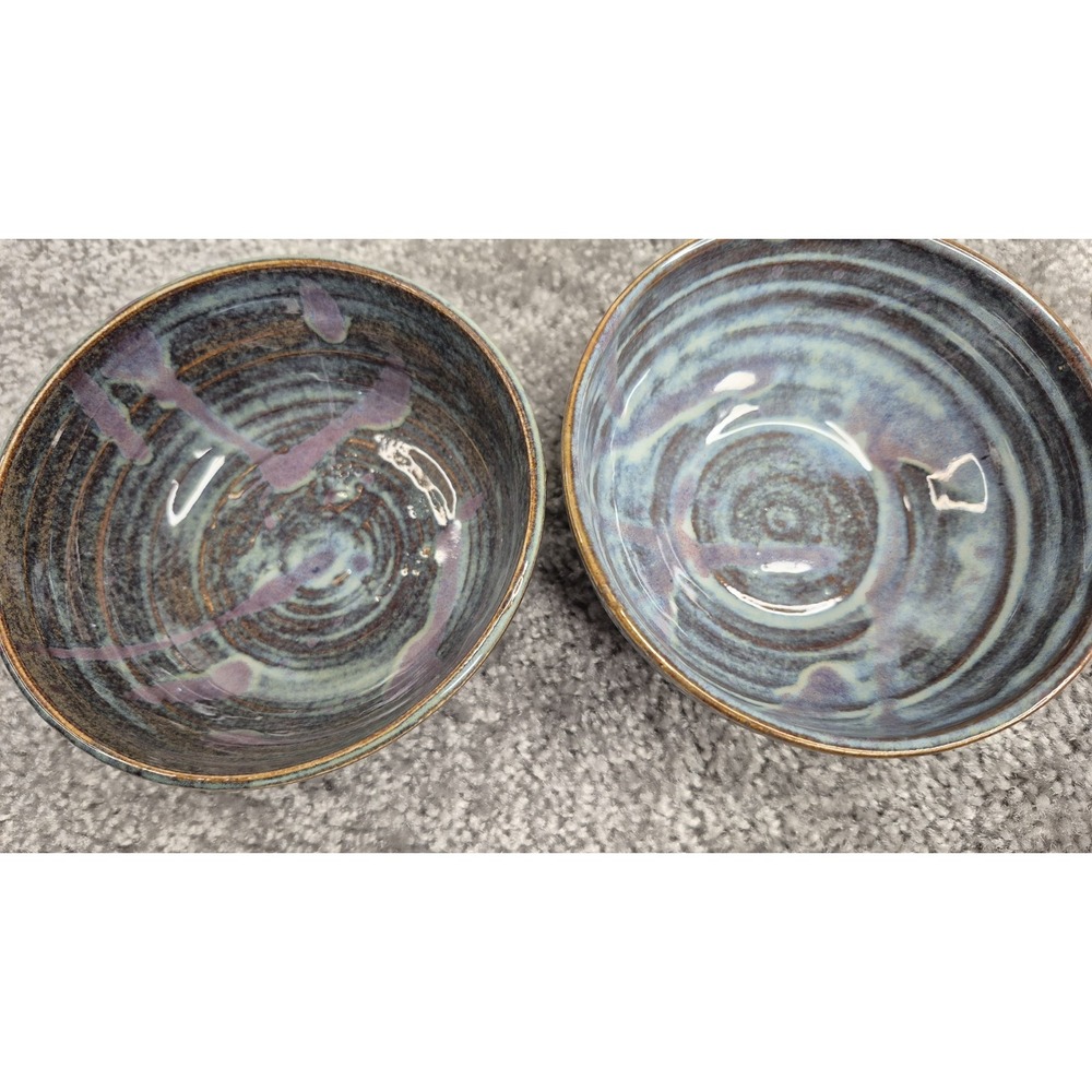 Muddy Five Studio Art Pottery Bowls Stoneware Brown Blues Purple Glazed Handmade - Picture 5 of 9
